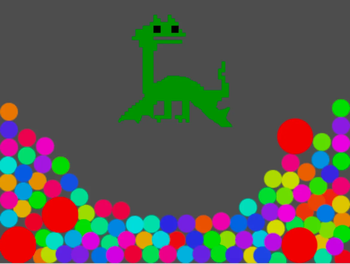 A field of brightly colored bouncing balls